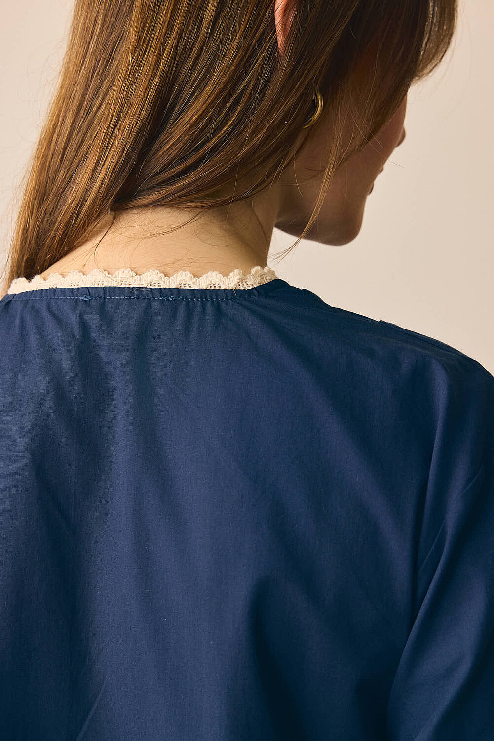 Dantelli Asimetrik Gömlek Lacivert - 8