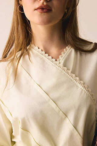 Dantelli Asimetrik Gömlek Tereyağı Sarısı - 5