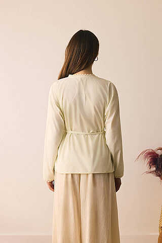 Dantelli Asimetrik Gömlek Tereyağı Sarısı - 7
