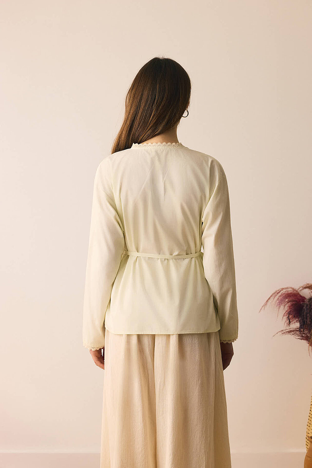 Dantelli Asimetrik Gömlek Tereyağı Sarısı - 7