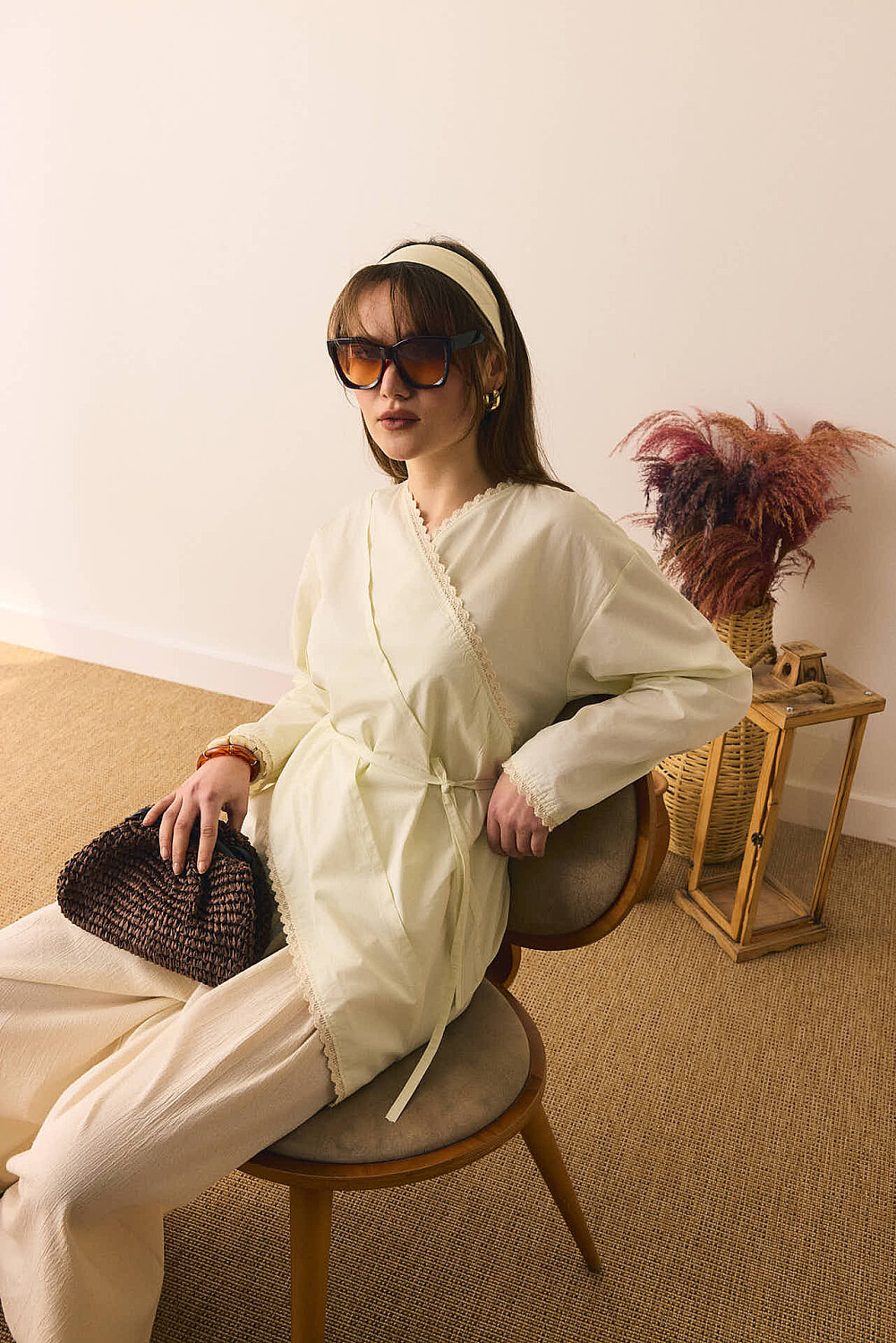 Dantelli Asimetrik Gömlek Tereyağı Sarısı - 2