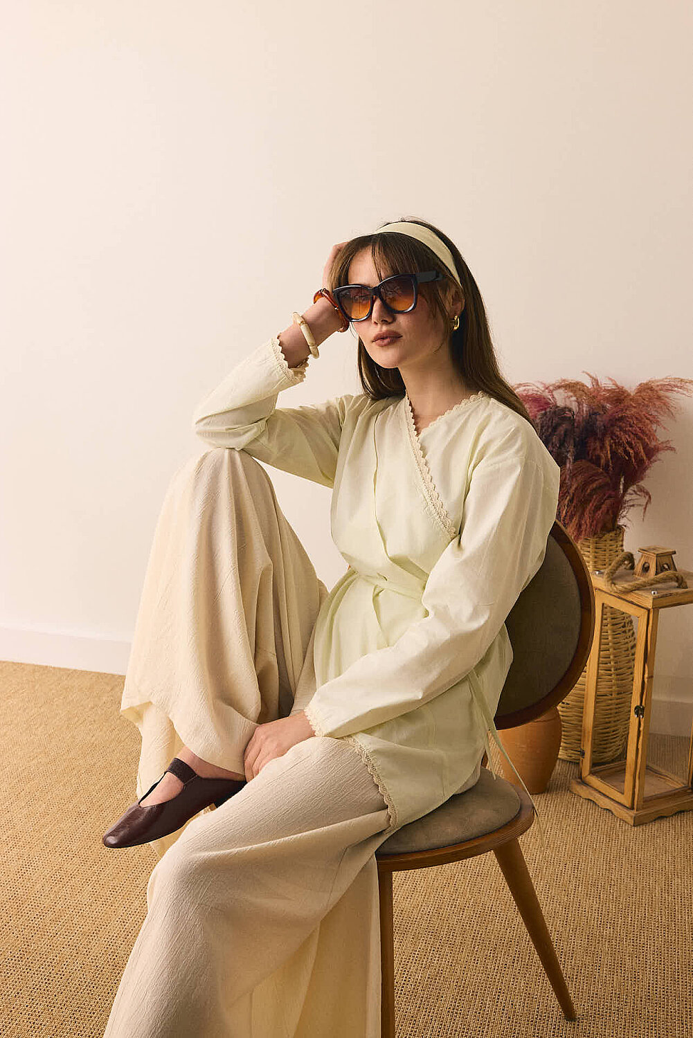 Dantelli Asimetrik Gömlek Tereyağı Sarısı - 8