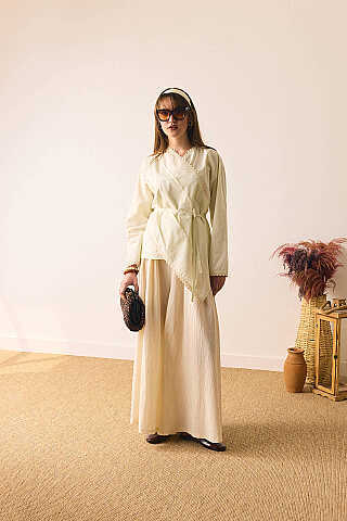 Dantelli Asimetrik Gömlek Tereyağı Sarısı - 3