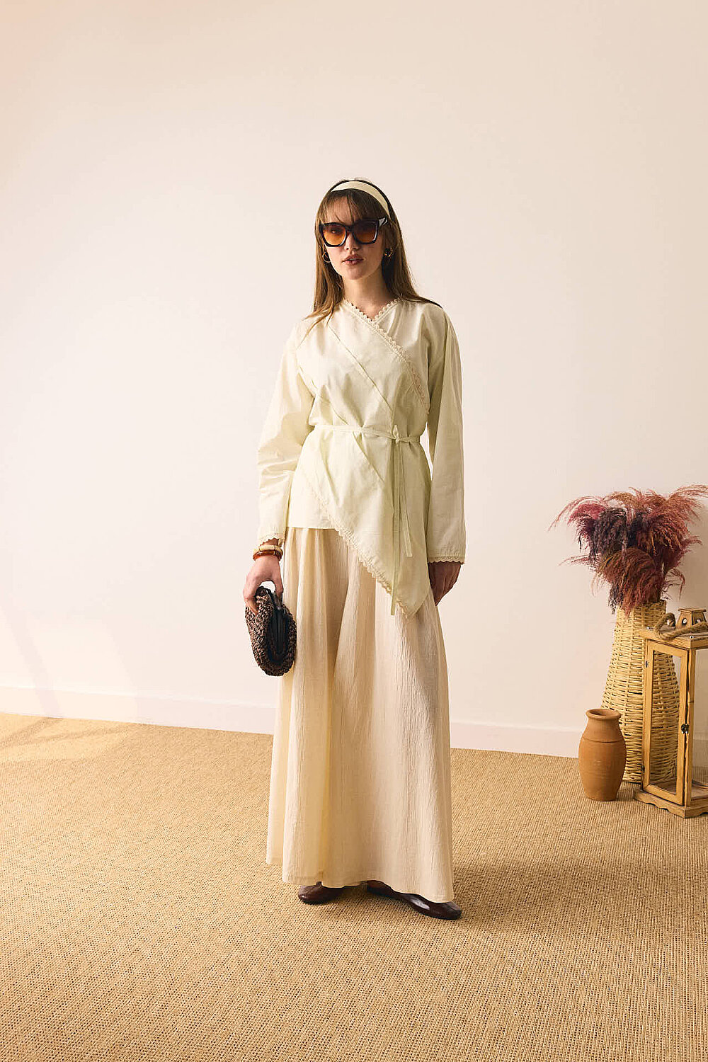 Dantelli Asimetrik Gömlek Tereyağı Sarısı - 3