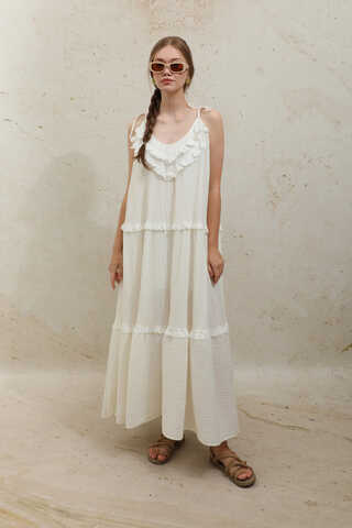 Dantelli Askılı Jile Ekru - 2