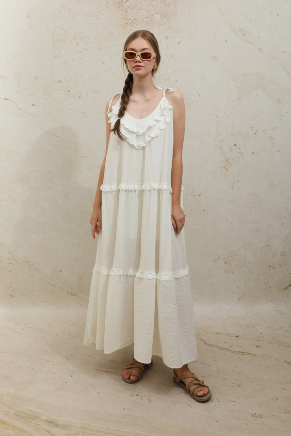 Dantelli Askılı Jile Ekru - 2