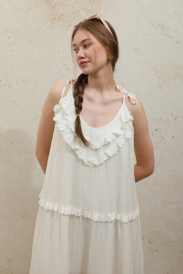 Dantelli Askılı Jile Ekru - 4