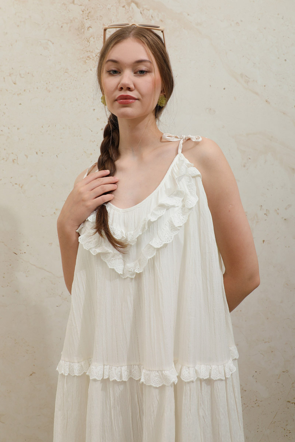 Dantelli Askılı Jile Ekru - 5