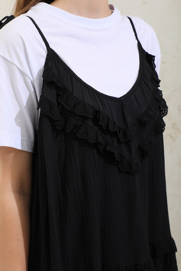 Dantelli Askılı Jile Siyah - 5