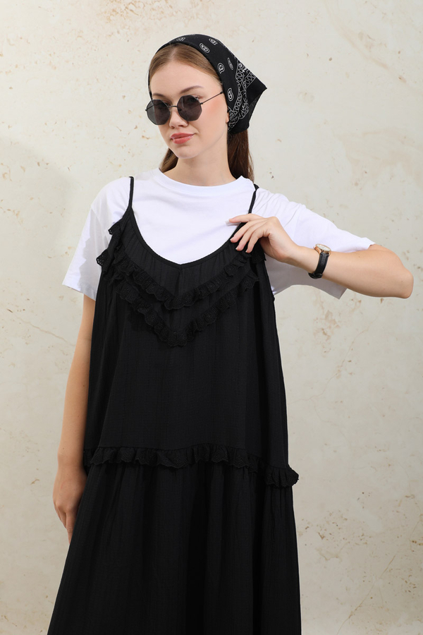 Dantelli Askılı Jile Siyah - 6