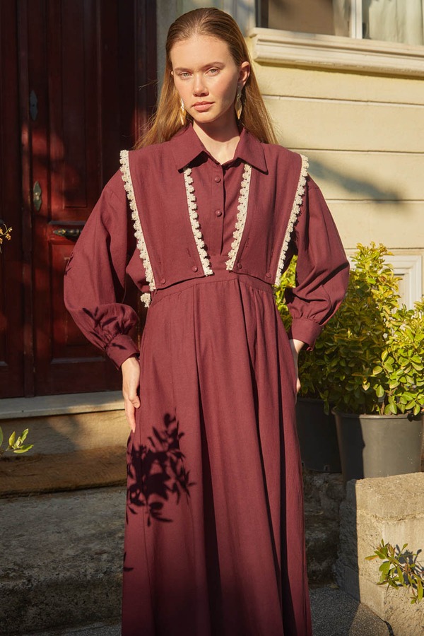 Lace Pinafore Burgundy - 8