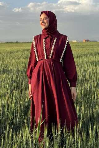 Lace Pinafore Burgundy - 1