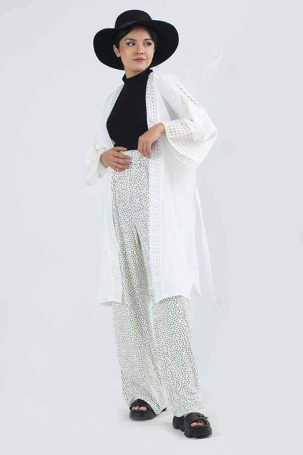 Dantelli Kısa Kimono Ekru - 2