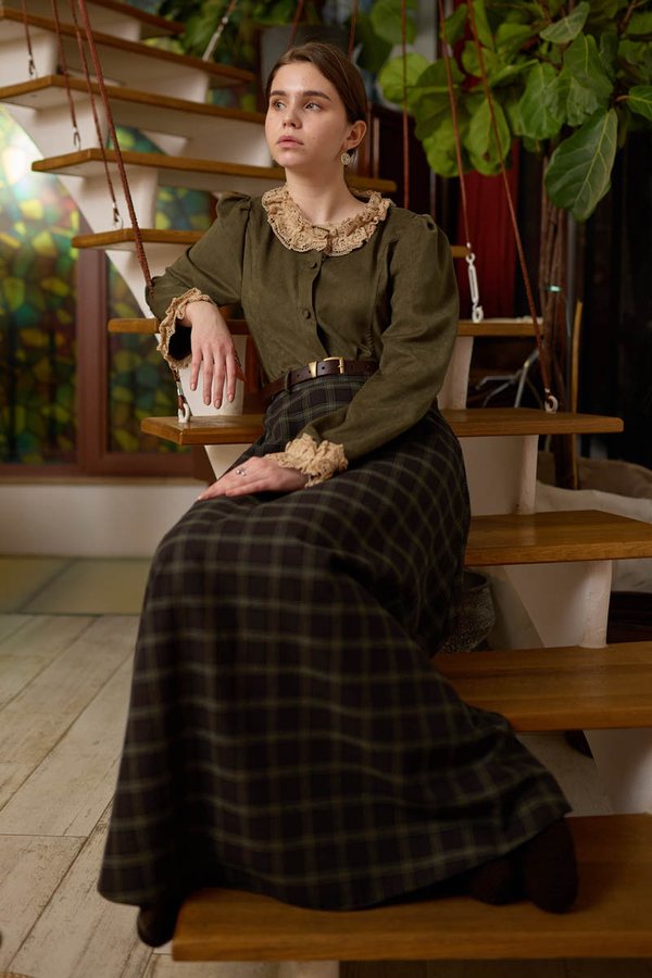 Dantelli Kısa Süet Gömlek Haki - 2