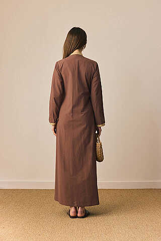 Dantelli Kruvaze Abaya Kahverengi - 4