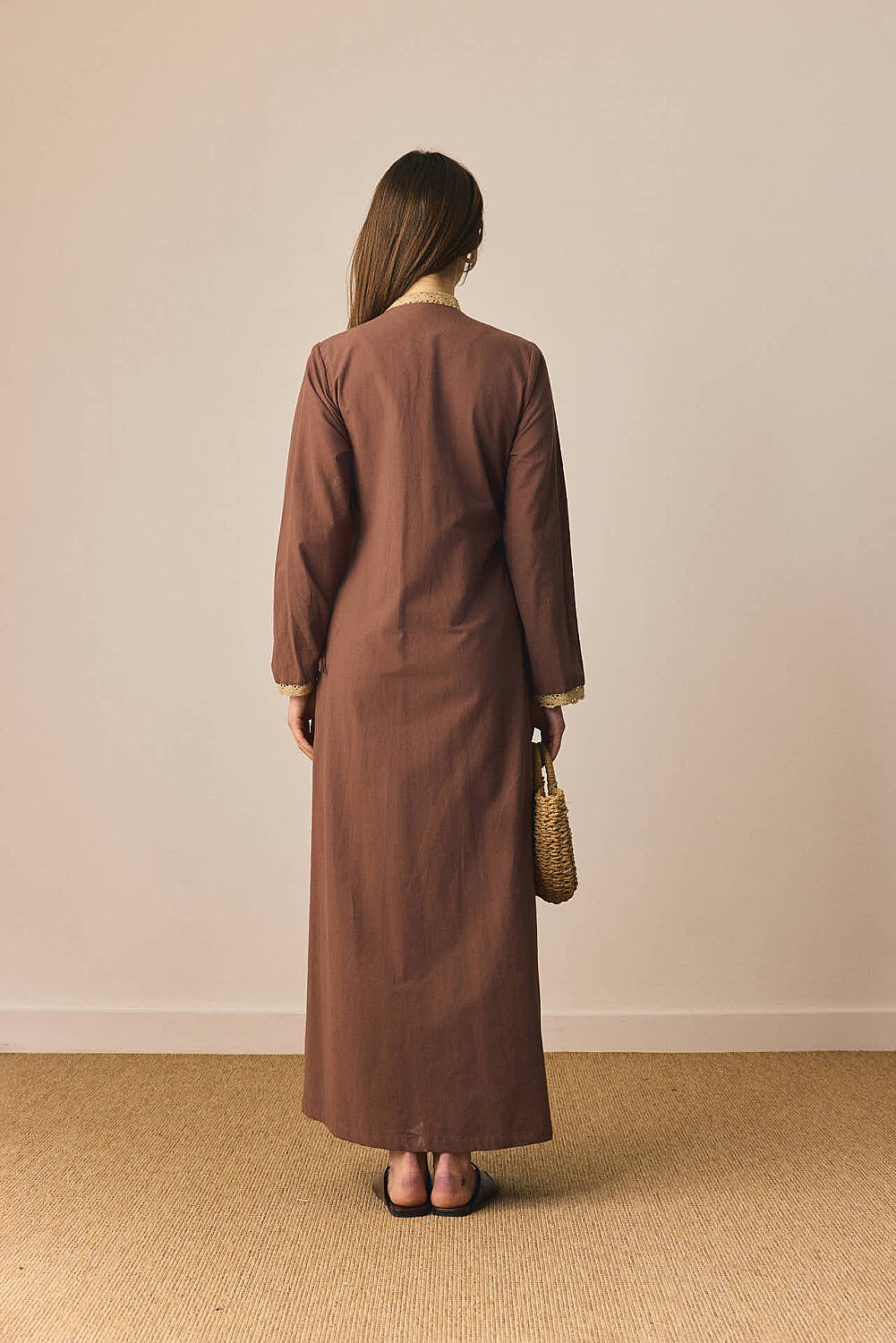 Dantelli Kruvaze Abaya Kahverengi - 4