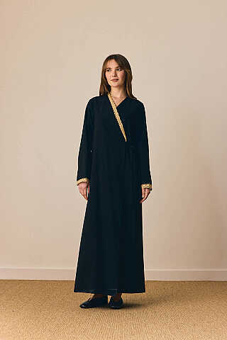 Dantelli Kruvaze Abaya Siyah - 4
