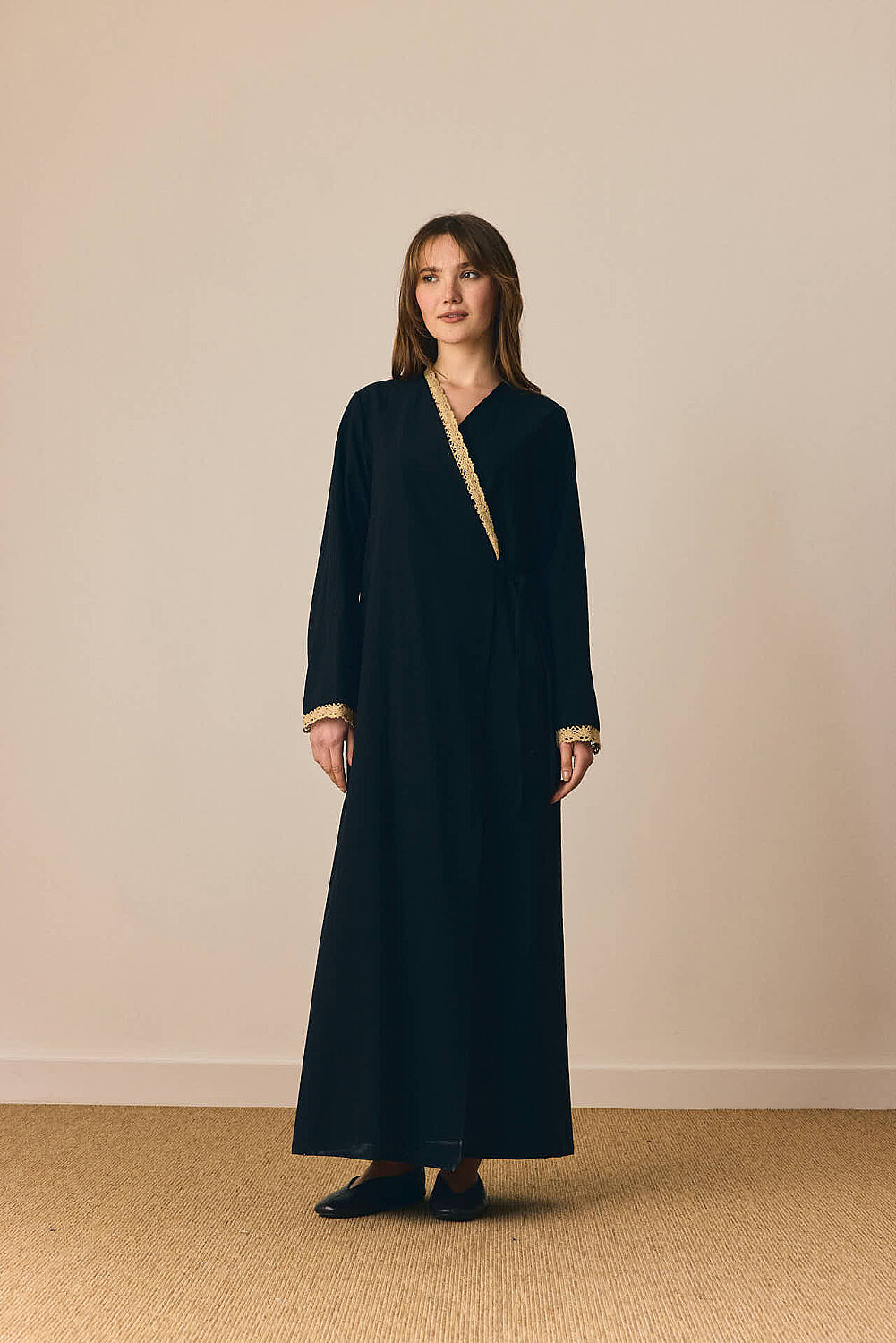 Dantelli Kruvaze Abaya Siyah - 4