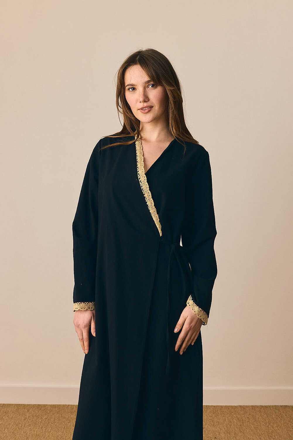 Dantelli Kruvaze Abaya Siyah - 6