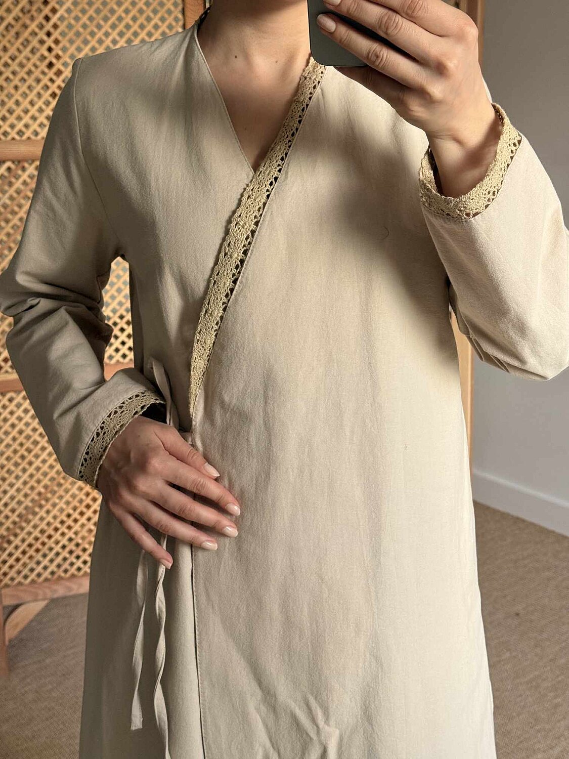 Dantelli Kruvaze Abaya Taş - 4