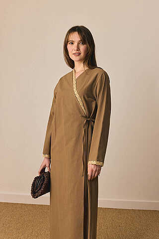 Dantelli Kruvaze Abaya Toprak - 2