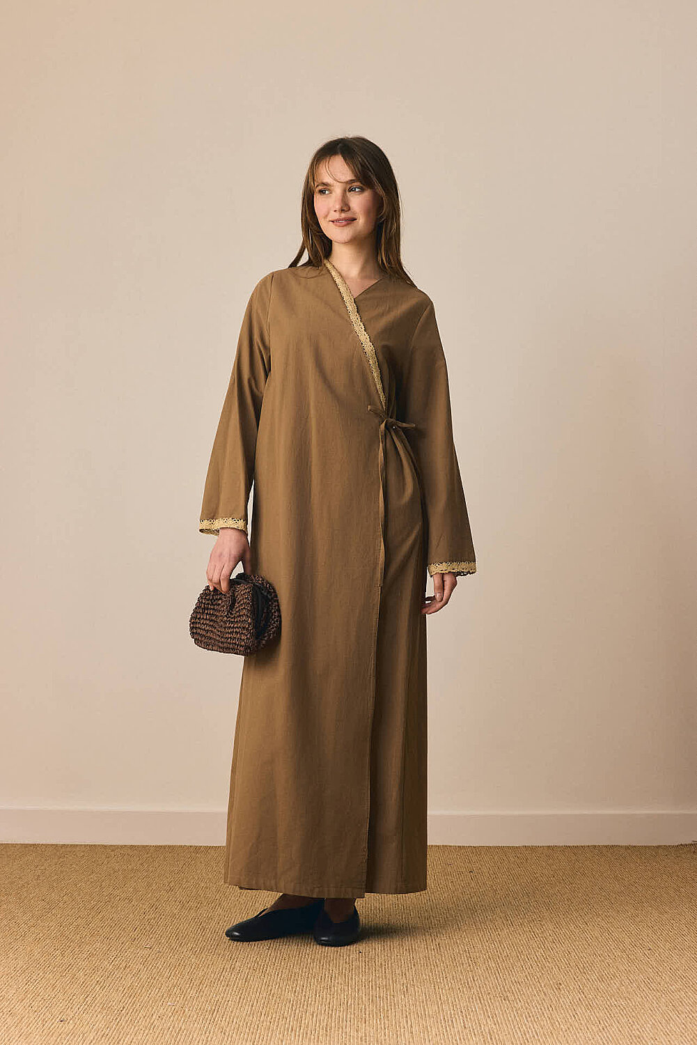 Dantelli Kruvaze Abaya Toprak - 7