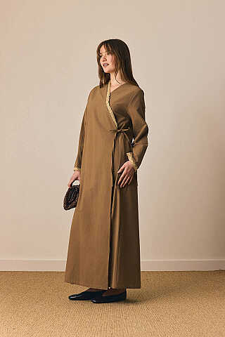 Dantelli Kruvaze Abaya Toprak - 8