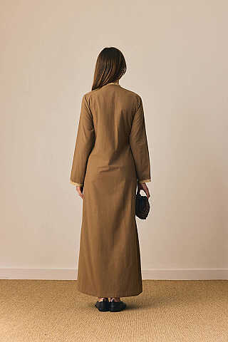 Dantelli Kruvaze Abaya Toprak - 9