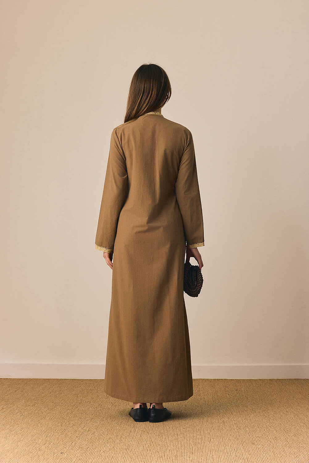 Dantelli Kruvaze Abaya Toprak - 9