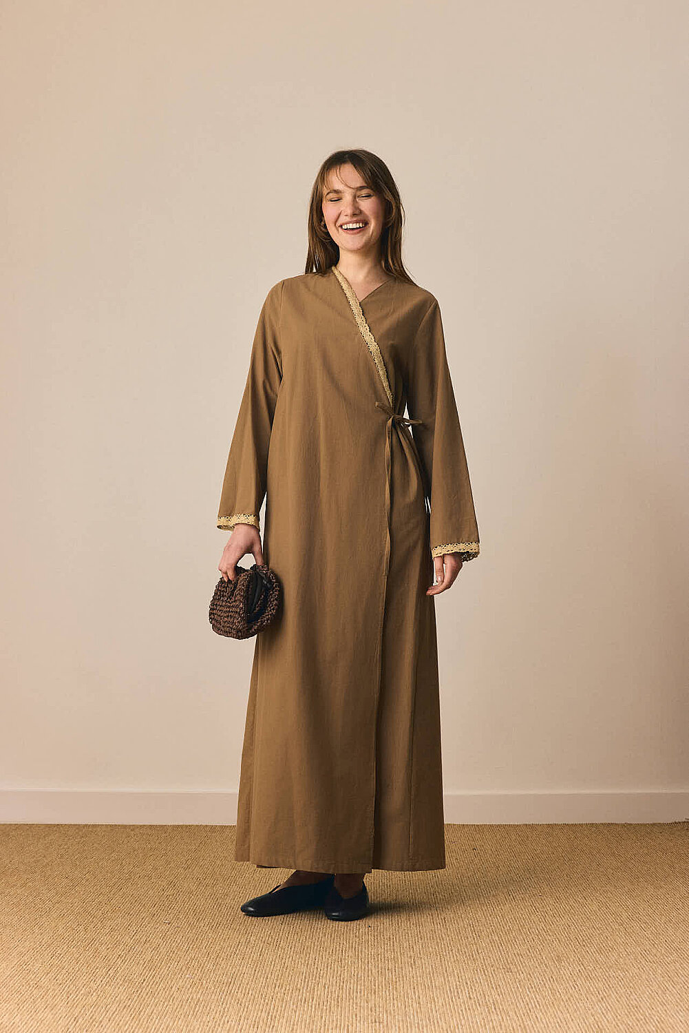 Dantelli Kruvaze Abaya Toprak - 6
