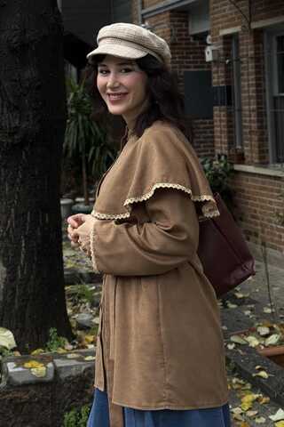 Dantelli Süet Gömlek Camel - 5