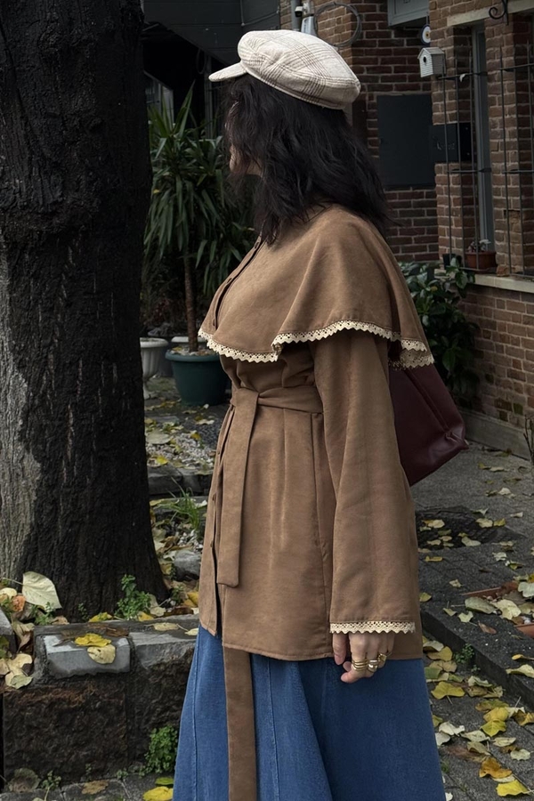 Dantelli Süet Gömlek Camel - 6