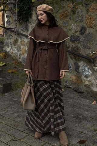 Dantelli Süet Gömlek Kahverengi - 1