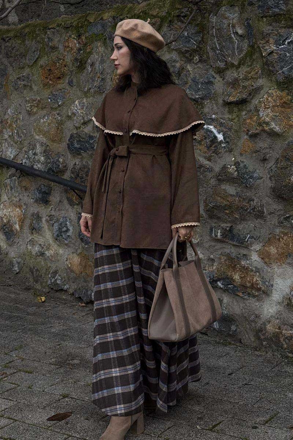 Dantelli Süet Gömlek Kahverengi - 2