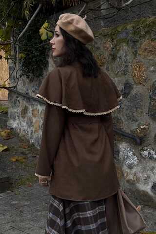 Dantelli Süet Gömlek Kahverengi - 9