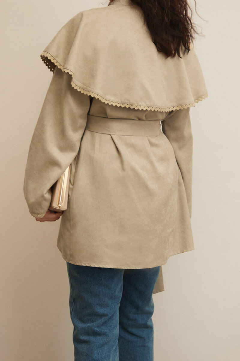 Dantelli Süet Gömlek Taş - 8