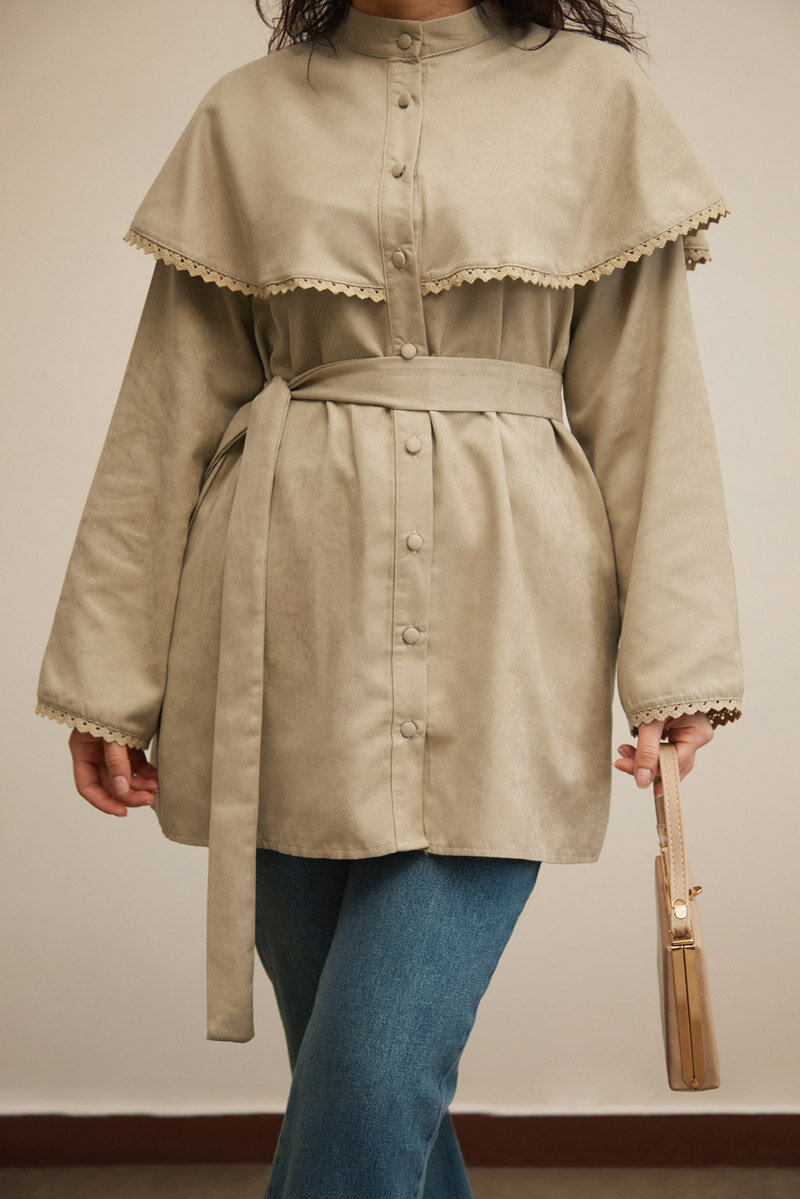 Dantelli Süet Gömlek Taş