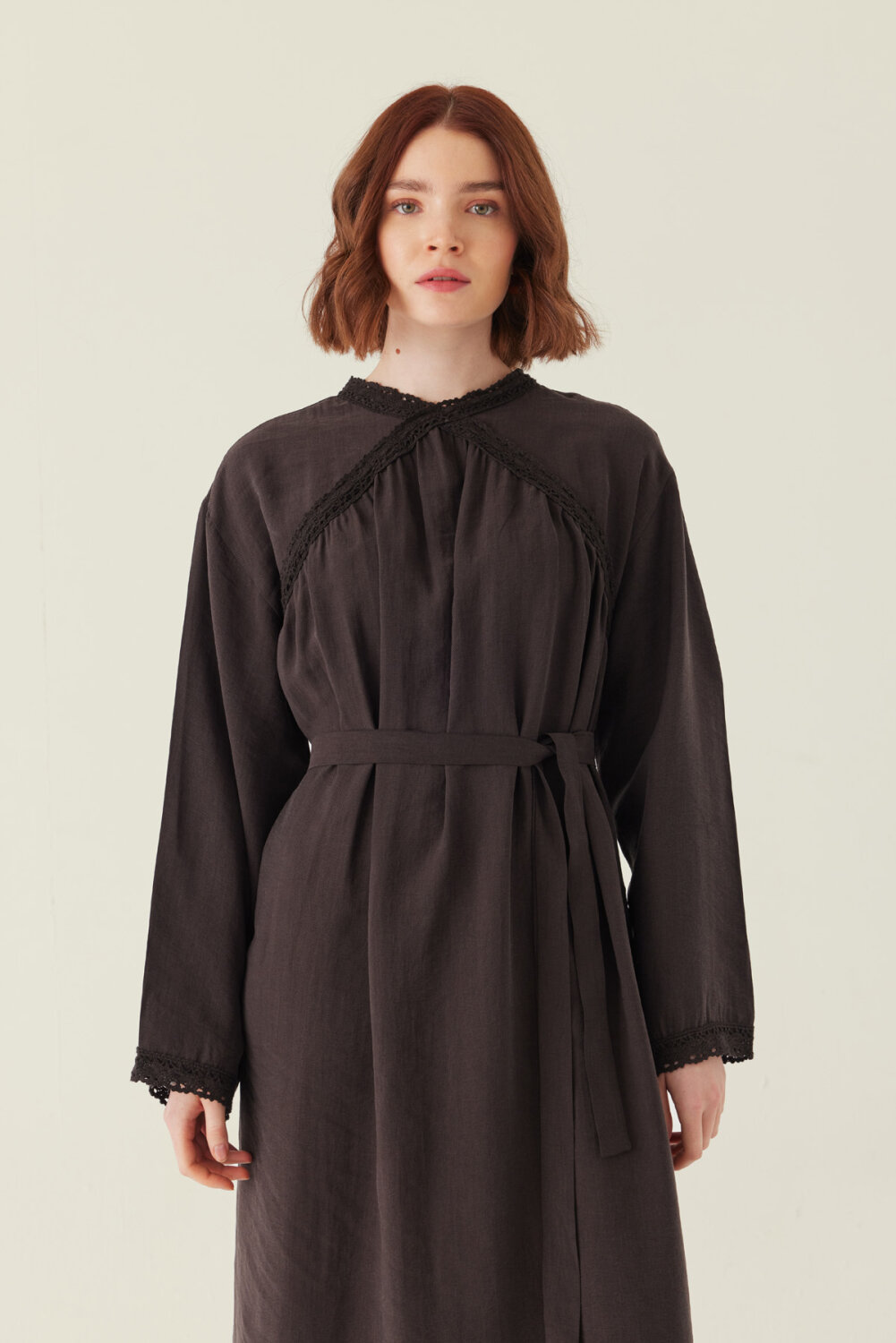 Dantelli Tensel Elbise Acı Kahve - 4