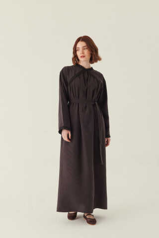 Dantelli Tensel Elbise Acı Kahve - 6