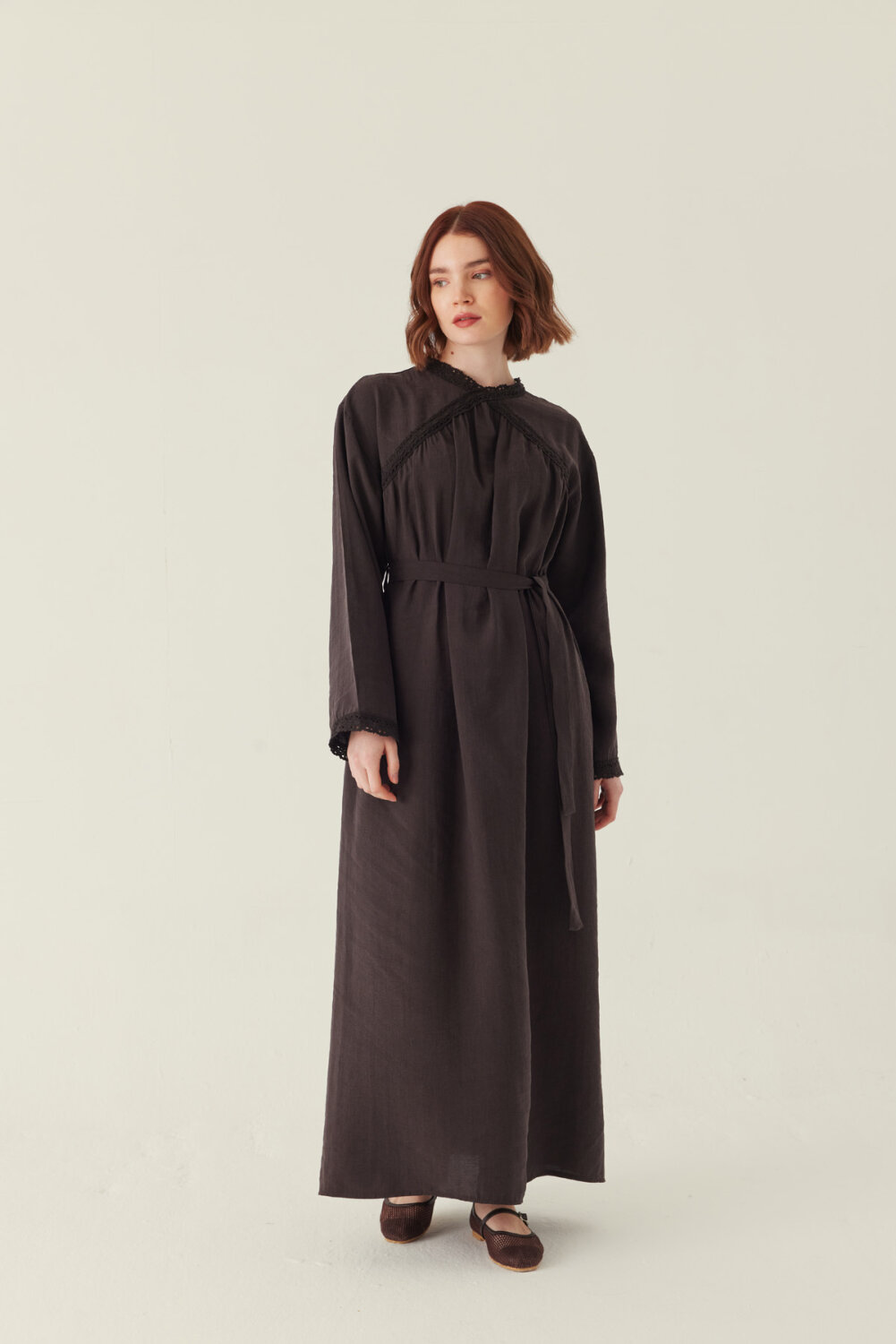 Dantelli Tensel Elbise Acı Kahve - 6