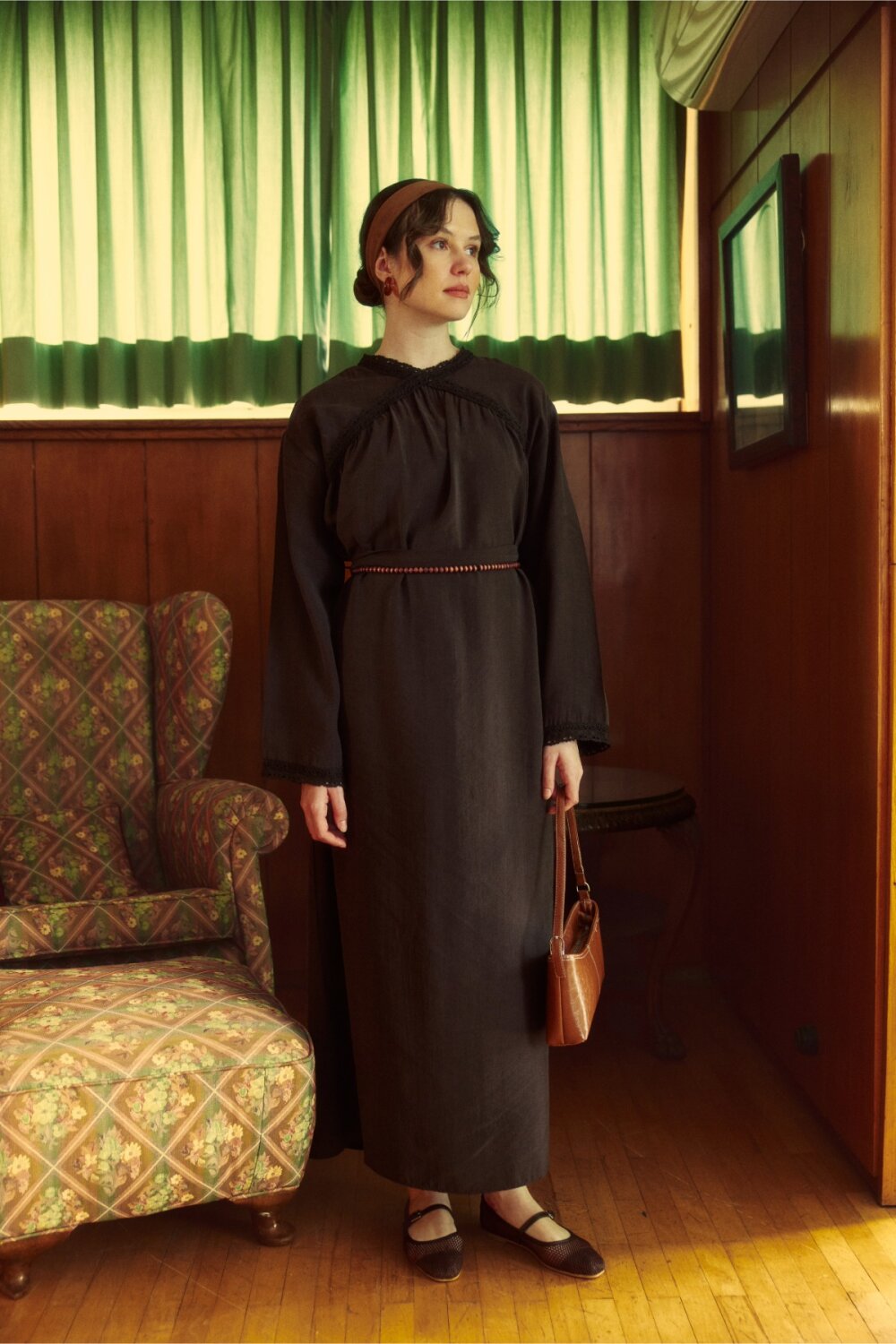 Dantelli Tensel Elbise Acı Kahve - 1