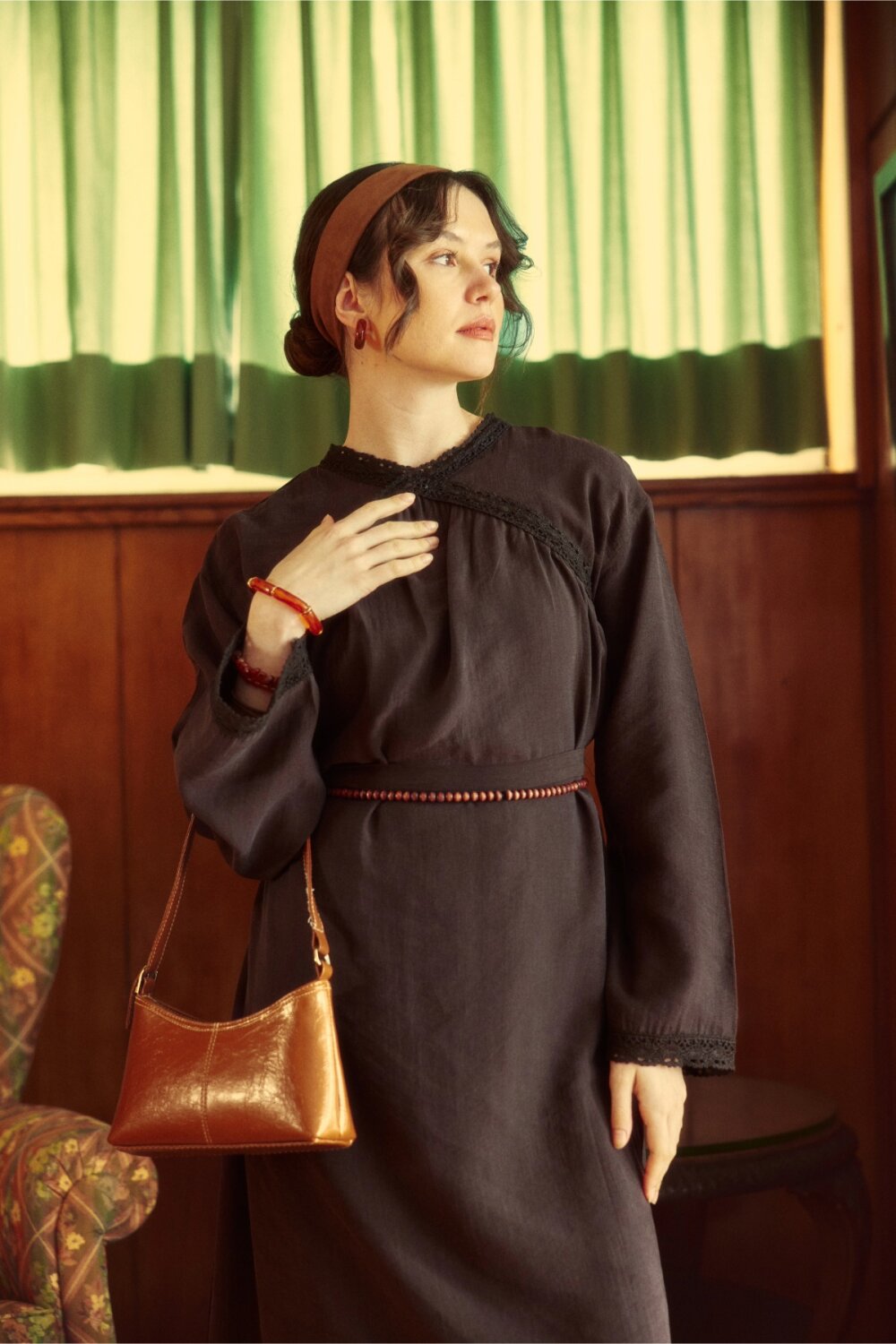 Dantelli Tensel Elbise Acı Kahve - 2