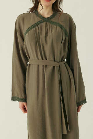 Dantelli Tensel Elbise Haki - 4
