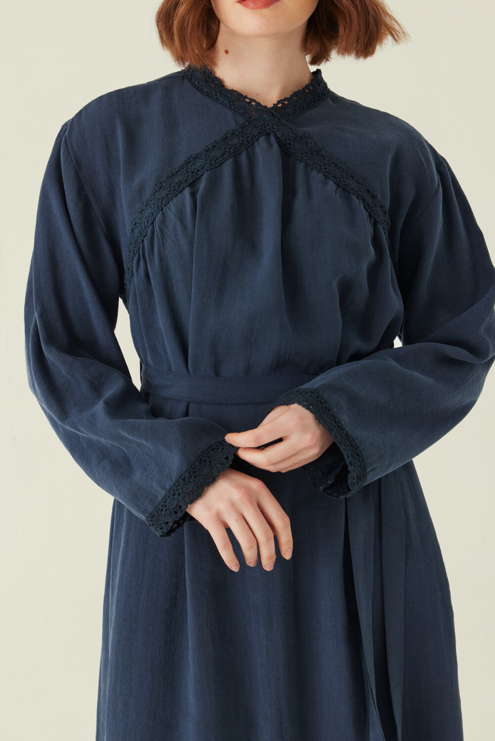 Dantelli Tensel Elbise Lacivert - 3