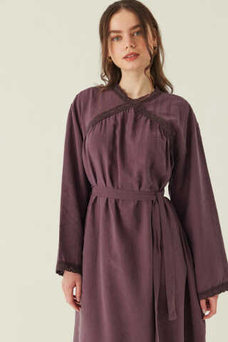 Dantelli Tensel Elbise Mürdüm - 1