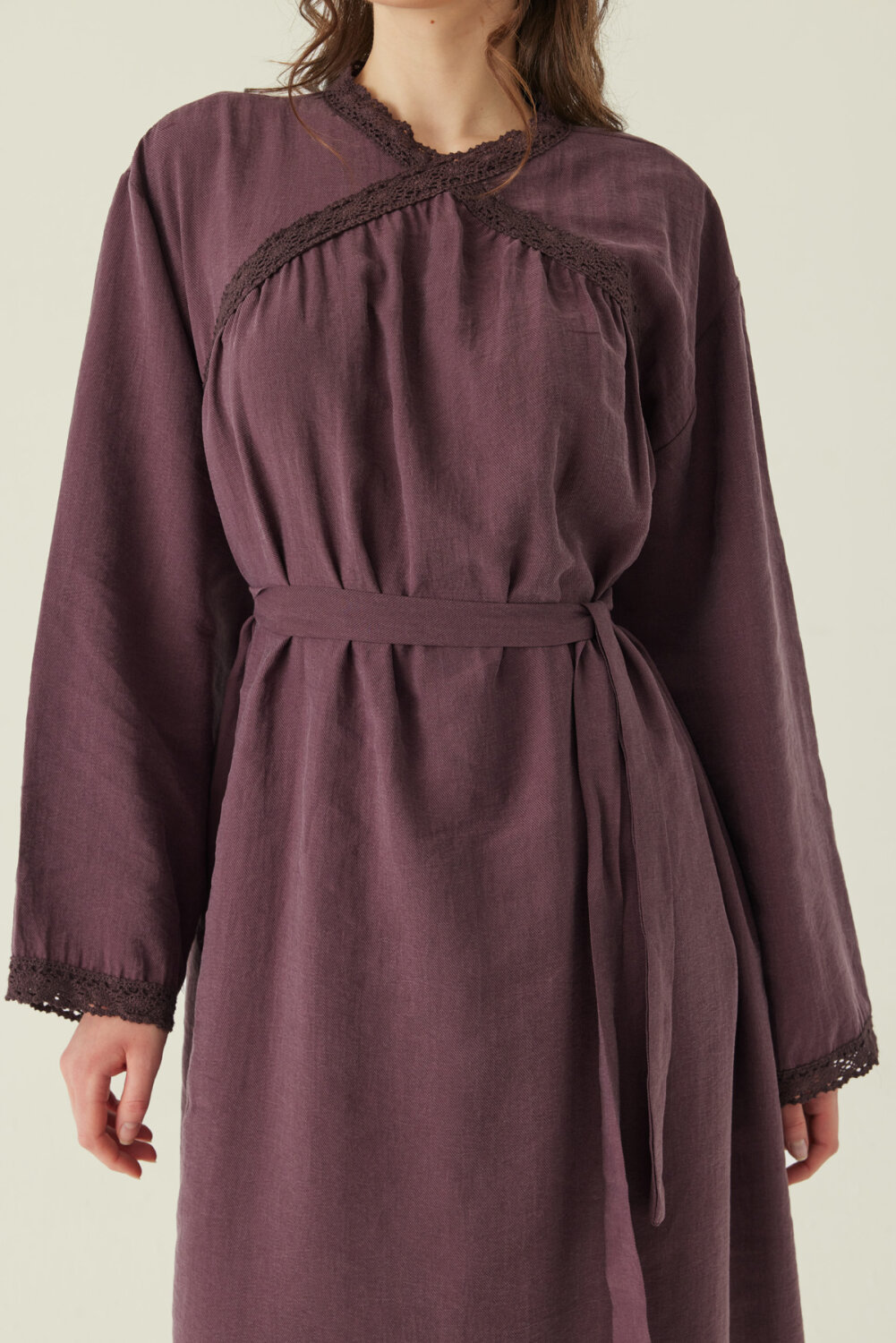 Dantelli Tensel Elbise Mürdüm - 2