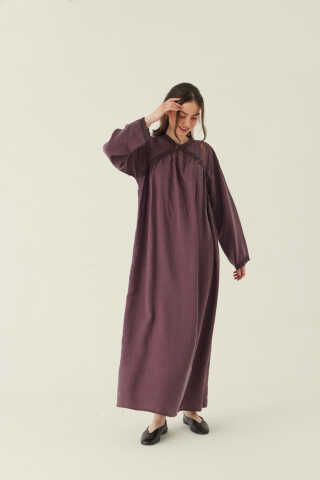 Dantelli Tensel Elbise Mürdüm - 4