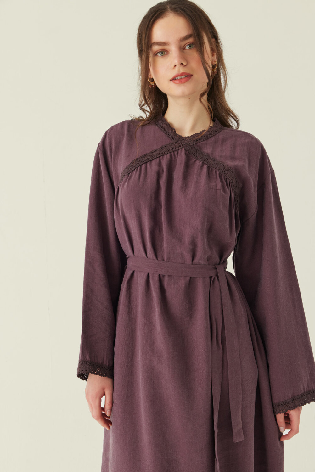 Dantelli Tensel Elbise Mürdüm 