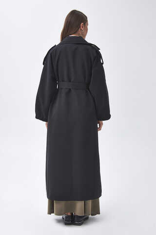 Dart Detail Double Breasted Trenchcoat Black - 12