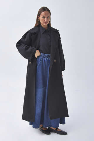 Dart Detail Double Breasted Trenchcoat Black - 3